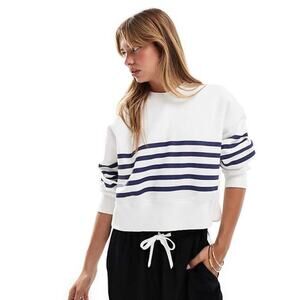 VVB Victoria Beckham Sailor Knit Sweatshirt Crew Neck Striped White Black Size M